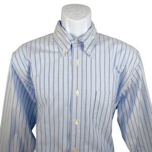 Brooks Brothers Regent Original Polo Shirt Blue Stripe Button Down Mens L USA